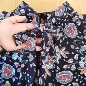 Blue mock neck dress with bow